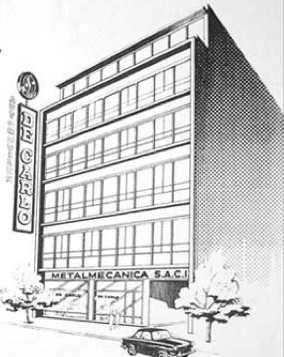 Historical illustration of the De Carlo Metalmecánica building in Argentina